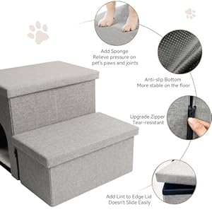 Dog-Stairs-Dog-Steps-for-High-Beds-15-H-Folding-Pet-Stairs-for-Small-Dogs-Puppy-Dog-with-Storage-for-Bed-and-Couch-Cat-Dog-Ramp-Hold-Up-to-150-lbs-Smok-Grey-2-Steps-with-Condo - Cucciolini Doodles   Dog-Stairs-Dog-Steps-for-High-Beds-15-H-Folding-Pet-Stairs-for-Small-Dogs-Puppy-Dog-with-Storage-for-Bed-and-Couch-Cat-Dog-Ramp-Hold-Up-to-150-lbs-Smok-Grey-2-Steps-with-Condo