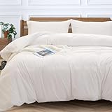 MUXHOMO Duvet Cover Queen Size, Ivory White Duvet Set Queen 3 Pieces, Warm Queen Size Duvet Covers Set, Brushed Microfiber Comforter Cover with Zipper Closure and 2 Pillow Cases (90'×90')
