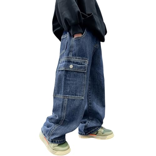 Baggy Cargo Jeans for Girls Wide Leg Straight High Waisted, Casual Loose School Streetwear Denim Pants for Teen3