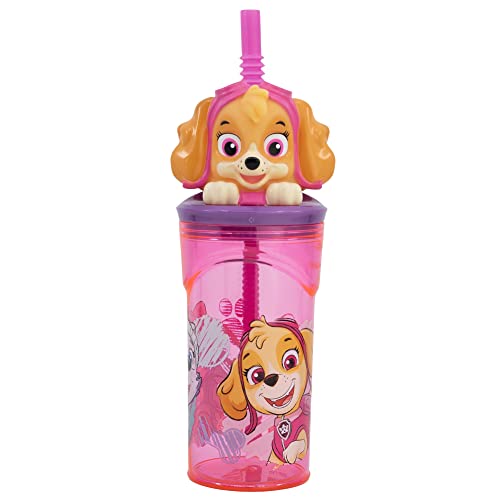 Stor Vaso Infantil Reutilizable con Pajita y Tapa con figurita 3D y Capacidad de 360 ml de La Patrulla Canina Chicas