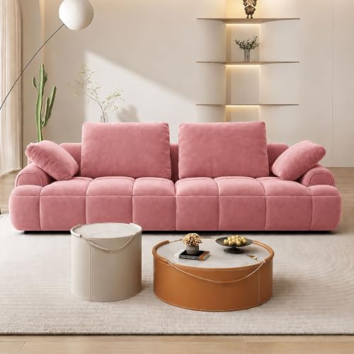 Image of LEGACY OF COMFORT Irmak 85.83'' Upholstered 3 Seater Sofa Three Seater Sofa for Living Room Hotels & Offices (Light Pink)