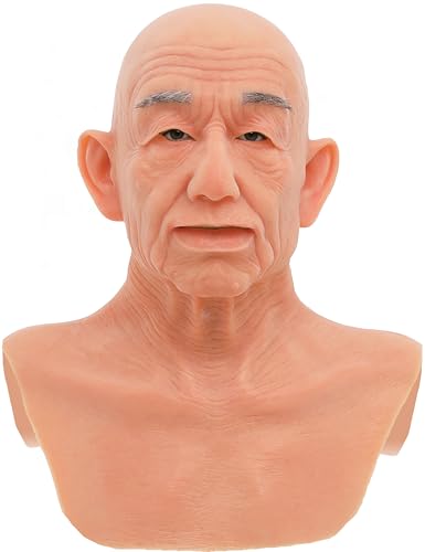 kikookikoo Realistic Old Man Silicone Head Mask for Halloween Cosplay Full Face Skin Makeup without mustache (Natural)