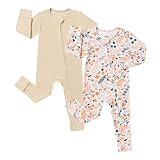 Bafeicao Bamboo Viscose Baby Girl Pajamas Romper Soft Ribbed 2 Way Zipper sleepers Long Sleeve Footless Pjs Newborn Infant Clothes,Apricot,3-6M