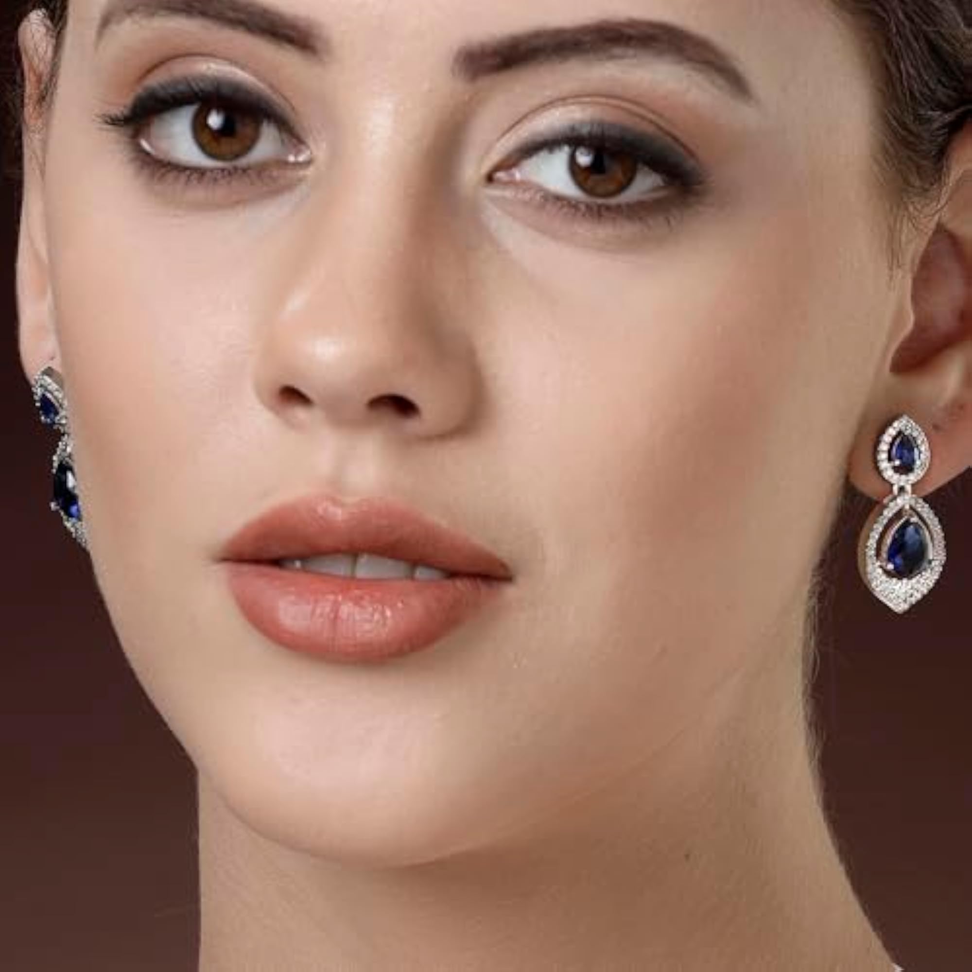 Rhodium-Plated Silver-Toned American Diamond Drop Earrings