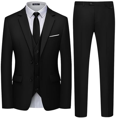 WULFUL Men's 3 Piece Slim Fit Suit Set Two Button