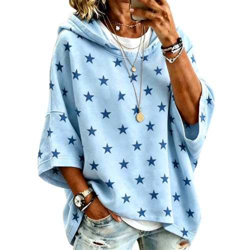 Womens Oversized Sweatshirt Half Sleeve Preppy Batwing Sleeve Cozy Blouse - image 2