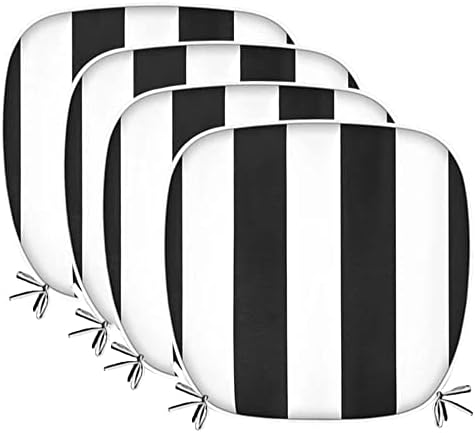 Eltostaus Outdoor Chair Cushions, Patio Furniture Cushions with Ties Chair Cushions Terrace Square Waterproof Thick Black White Stripe Seat Cushion 17" x 16" x 2" Inch (4 Pack)