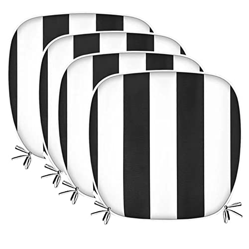 Eltostaus Outdoor Chair Cushions, Patio Furniture Cushions With Ties Chair Cushions Terrace Square Waterproof Thick Black White Stripe Seat Cushion 17" X 16" X 2" Inch (4 Pack) #TOP2