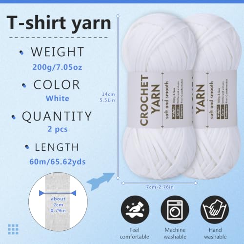 Image of SHWAKK 2 Pack T-Shirt Yarn Set, White Crochet Yarn for Knitting & Crochet