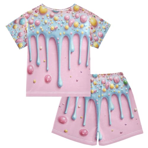 Pajama Sets Short Sleeve Candy Dripping Bubble Background Soft Cotton Summer Sleepwear 2 Piece PJS Size 5-14T2