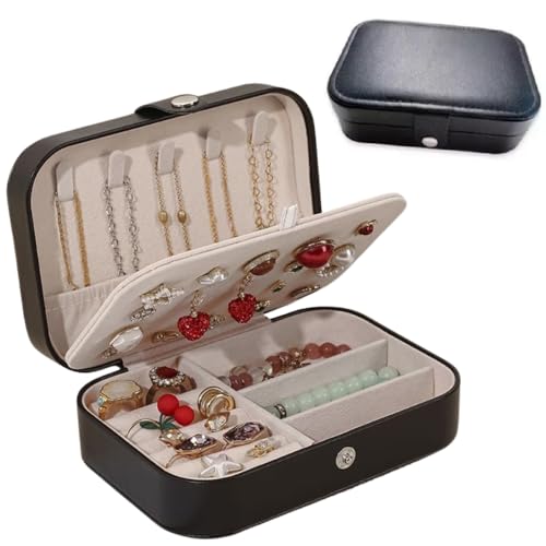 Porta Joias Portátil Necessaire Porta Joias com Fecho de Botão, Estojo para Acessórios- QH Shopp (Preto)