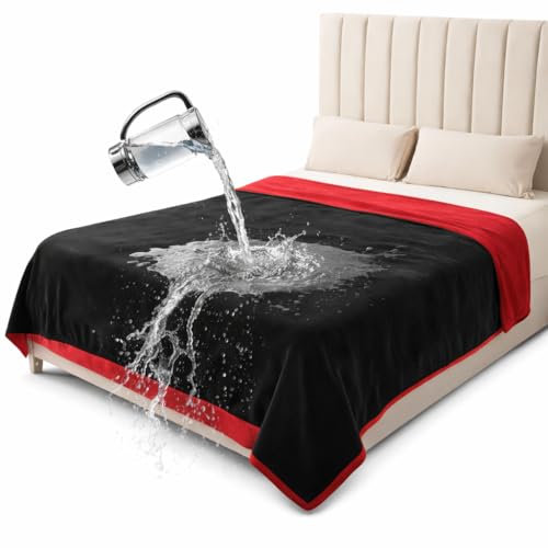 Image of Bedding Aid Waterproof Blanket for Bed, Couch, Kids & Pets Protection – Splash-Proof, Spill-Proof, Leakproof Flannel Blanket Reversible Design (Passion Red & Midnight Black, Double Size)