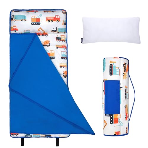 Wildkin Toddler Kids Nap Mat with Pillow for Boys – Soft & Cozy Microfiber Sleeping Mat for Daycare, Preschool, Kindergarten & Travel, Ages 3–5, Machine Washable – Modern Construction