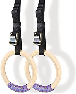 Gelrova Wooden Gymnastic Rings with Straps Exercise Non-Slip Gym Rings Fitness Training Athletic Rings for Muscle Building, Strength Training, Upper Body Strength, Suspension Training