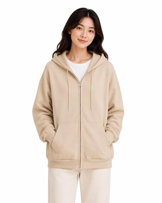 Women's Oversized Zip-Up Hoodie Sweatshirt ICasual Solid Full Sleeves Stylish Winter Hooded Neck Fleece Zipper Hoodie for Women-image-25