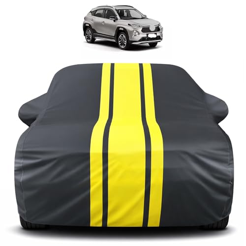 Image of Auto Hub Car Cover Compatible with Toyota Taisor with Mirror Pocket, Soft Cotton Lining, Taisor Car Cover Waterproof - Yellow-Black