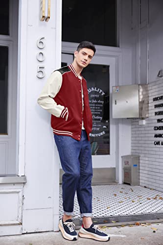 Image of COOFANDY Mens Varsity Jacket Casual Leather Sleeve Baseball Letterman Bomber Jacket Coat