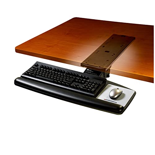 3M Under Desk Keyboard Tray, Turn Knob To Adjust Height And Tilt To Enhance Comfort And Ergonomics, Sturdy Tray With Gel Wrist Rest And Precise Mouse Pad, Stores Under Desk, 17" Track, Black (Akt60Le) #TOP7