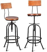 BOKKOLIK Set van 2-industriële barkrukken met rugleuning-draaibare houten zit-bar toonbank hoogte verstelbaar...