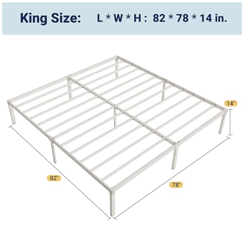 Image of Allewie King Size Bed Frame, 14 inch Metal Platform Beds with Storage Space, No Box Spring Needed and Easy Assembly, White