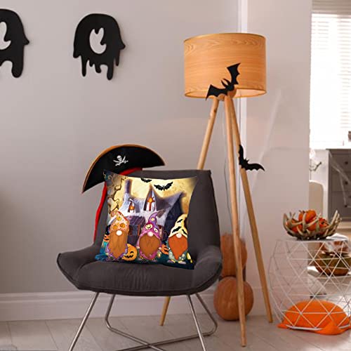 Halloween Decorative Throw Pillow Cover Gnome Bats Ghost Witch Pumpkin Pillow Case Square Cushion Cover Halloween Gnomes Pillow Cover, Cotton Linen Pillow Cushion Cover 18 X 18 Inch, No Pillow Insert #TOP4