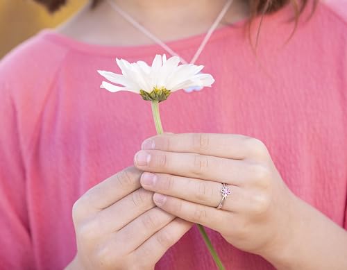 Precious Pieces Sterling Silver Simulated Birthstone Baby Ring with Flower for Little Girls2