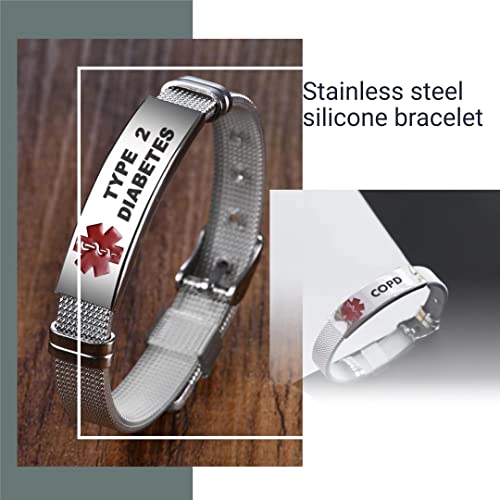 Renyilin Stainless Steel Medical Id Bracelet Grid Watch Strap Design Adjustable Medical Alert Id Emergency First Aid Jewelry (Heart Condition) #TOP1