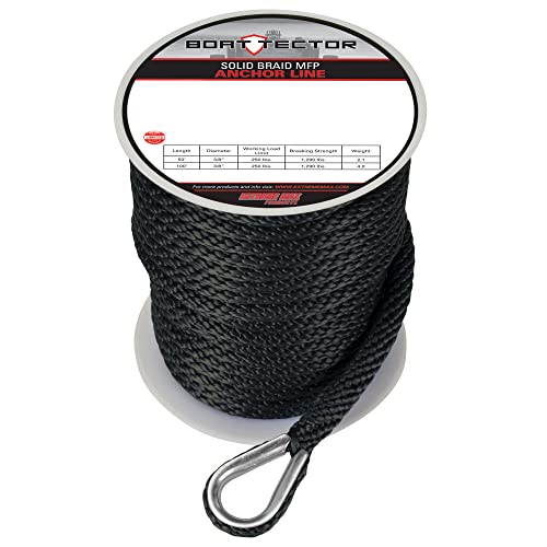 Extreme Max 3006.2057 Boattector Solid Braid Mfp Anchor Line With Thimble - 3/8" X 100', Black #TOP21