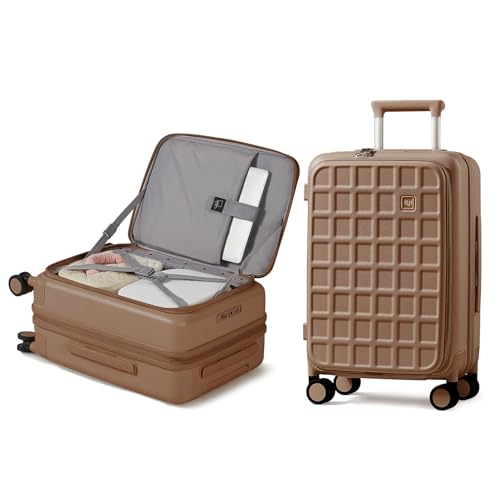 AJI Expandable Top Opening Carry On Luggage Airline Approved, 20 Inch Lightweight Hardside Carry On Suitcase with Spinner Wheels, Travel Luggage for Women Men (Chocolate Brown)