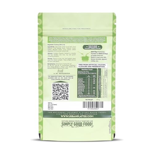 Urban Platter South Indian Style Instant Coconut Green Chutney Powder, 200g / 7oz [Nariyal ki Chutney, Just Add Water]