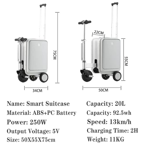 20L Electric Rideable Suitcase,Ride on Scooter Luggage for Adults,with Removable Battery, TSA Lock, USB Port,Load-Bearing Capacity 110kg Silver4