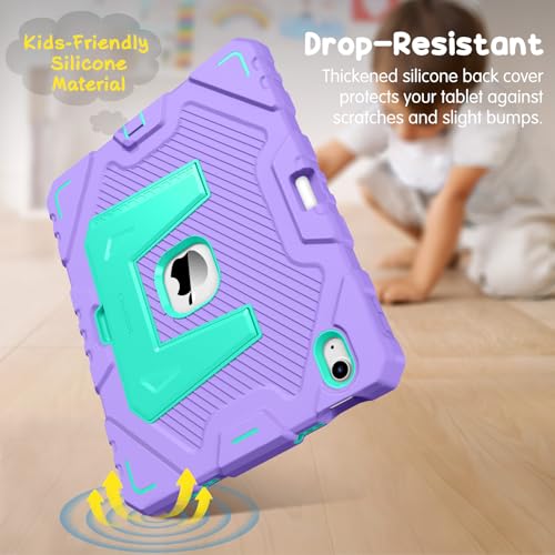 Image of Fintie Kids Friendly Case for iPad (A16) 11th Generation 11 Inch (2025), iPad 10th Generation 10.9 Inch (2022), Fully-Body Rugged Heavy Duty Shockproof Protective Case with Kickstand, Purple /Green