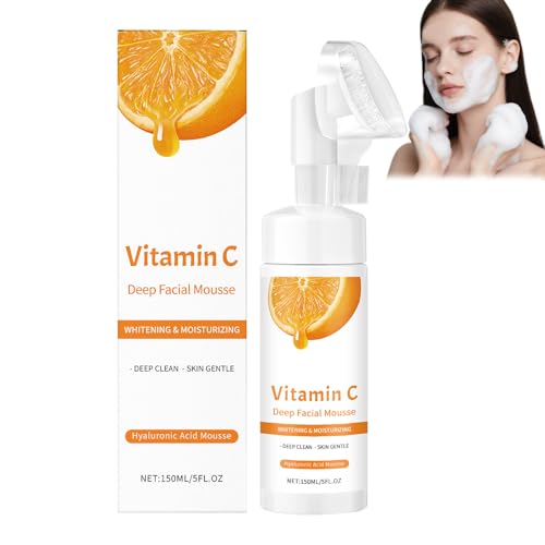 Limpiador facial espumante con vitamina C, espuma limpiadora facial VC, espuma limpiadora facial espumante con cepillo de silicona, aclarando y alisando la limpieza diaria de la cara (1pcs)