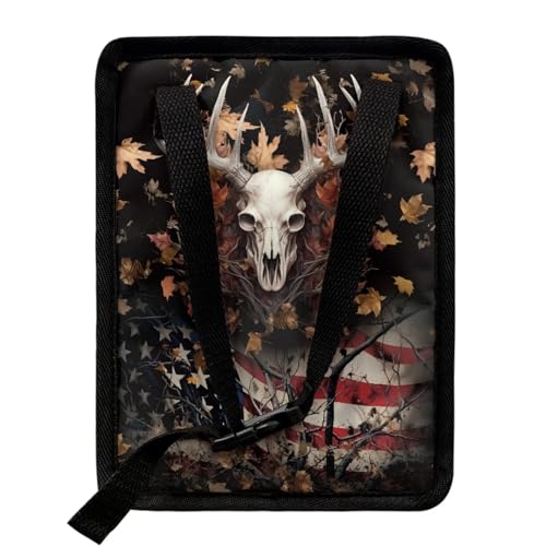 Image of Talayituse Deer Skull American Flag Print Car Trash Can, Portable Auto Garbage Bin Multifunctional Vehicle Interior Accessories with Adjustable Straps Universal Fit Truck SUV Sedan