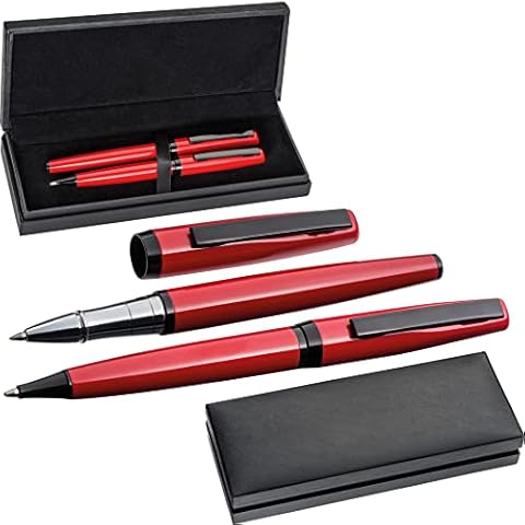 StillRich® 2-Teiliges Elegantes Metall Schreibset mit Kugelschreiber Und Rollerball Pen - Luxuriöses Rot Schreibset Mit Geschenkbox Für Männer Und Frauen Cover