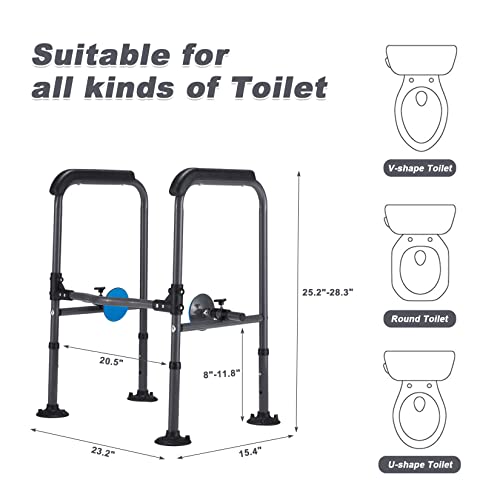 Homguava Toilet Safety Rails Adjustable Height Bathroom Toilet Safety Frame Handle Assist For Elderly, Handicap, Disabled, Fit Most Toilet Seats(Dark Grey) #TOP3