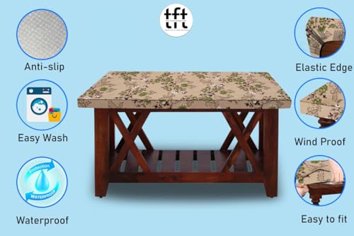 Image of The Furnishing Tree Elastic Rectangular Center Tpoy Table Cover WxL 12x60 in Inches Polyester Floral Pattern Beige