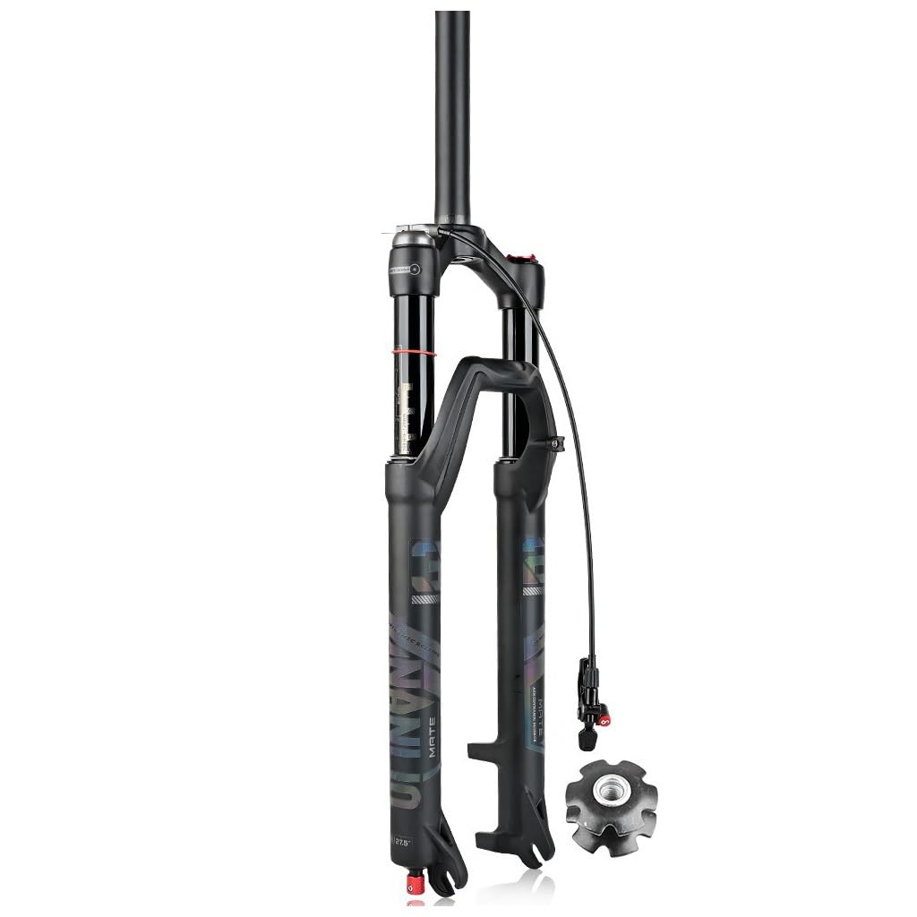 WIQUYBML Mountain Bike Suspension Fork 27.5/29inch Air Forks 1-1/8" Straight Bikes Travel 140mm Disc Brake Front Rebound Adjust QR 9mm Manual/Remote(Straight-remote,27.5")
