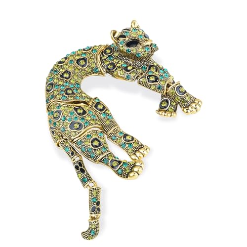 Image of Vintage Crystal Shell Leopard Brooch Lapel Pin Breastpin Rhinestone Animal Jewelry for Men Women
