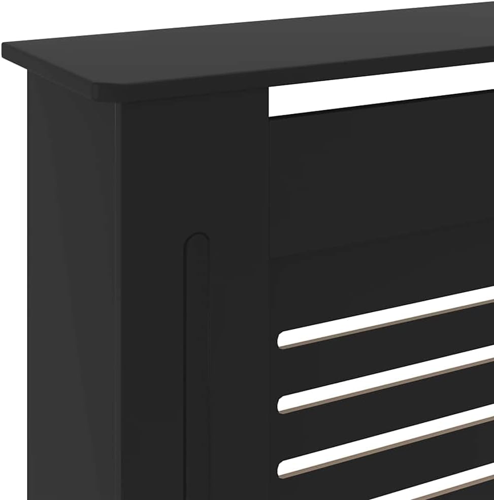 Radiator Cover Black 44.1"x7.5"x32.1" MDF Modern Slatted Design for Living Room Safety Protection and Display Shelf