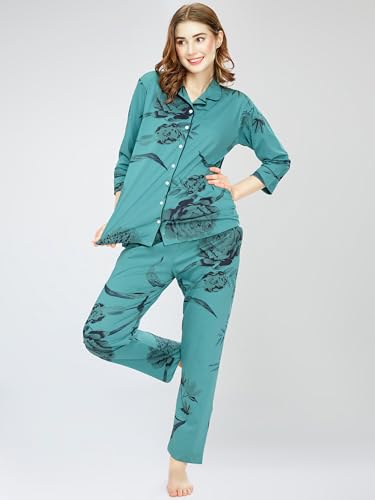 Image of ZEYO Night Suit for Women's Floral Printed Cotton Night Dress of Shirt and Pajama Set 5760