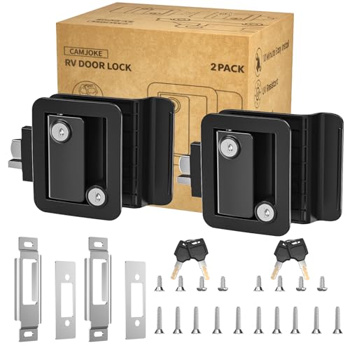 Image of RV Door Lock for Travel Trailers with Paddle Deadbolt, Camper Entry Door Latch, RV Lock Replacement Kit with 4 Keys, for Cargo Hauler Horse Trailer Truck (2 Locks with Different Keys)