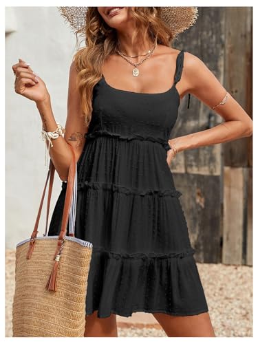 Image of MakeMeChic Women's Boho Mini Dress Summer Vacation Sundress Dots Sleeveless Cami Country Short Dress