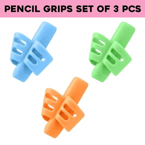 Image of WOTOFY Pencil Gripper for Kids Handwriting - Pack of 3 Pencil Holders for Posture Support - Soft Silicone Writing Aid for Toddlers, Preschoolers, Students, and Young Learners-Multi-Color Design