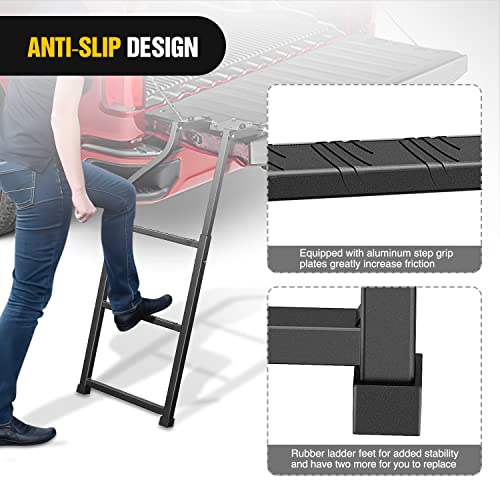 Nilight Foldable Truck Tailgate Ladder for Pickup with Aluminum Step Grip Plates, Replaceable Rubber Feet & Stainless Steel Self Drilling Hex Screws for Easy Installation by Nilight - Image 5