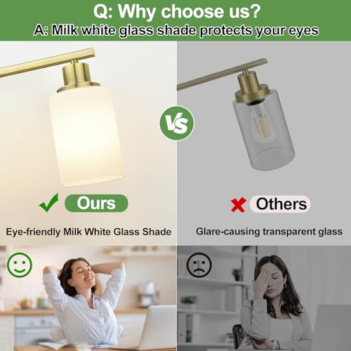 Image of MOKATNG 3-Light Bathroom Light Fixtures, Aged Brass Vanity Light with Milky White Shades, Bathroom Lighting Fixtures Over Mirror, Modern Bathroom Wall Lamp for Mirror Living Room Cabinet Bedroom