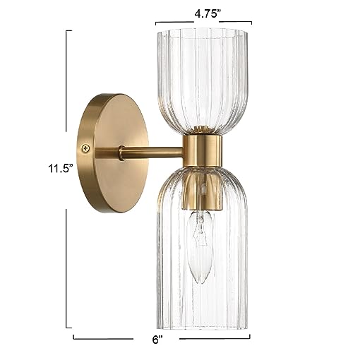 Image of Josephine - Mid-Century Modern Metal and Clear Ribbed Glass Wall Light, Brushed Gold