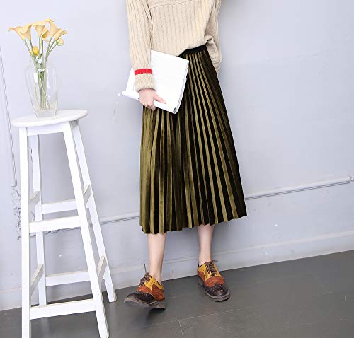Women's Gold Velvet Pleated Fashion Long Skirt3