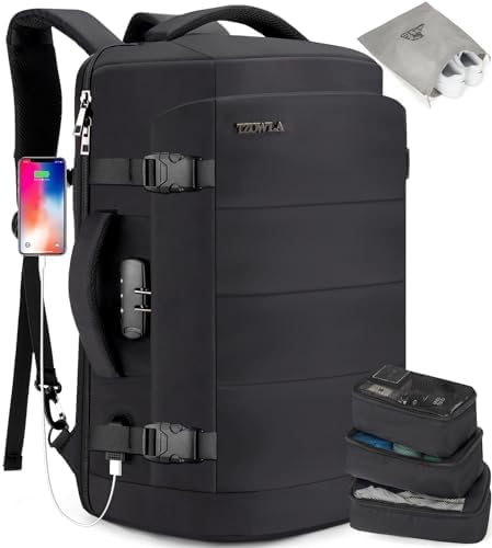 Tzowla 40L Expandable Travel Laptop Backpack for Men Women Carry on Flight Approved,Large Capacity Anti Theft Backpacks with USB/Type C Charging Port,Personal Item Bag Fit 17.3" Computer(Black - Image 4