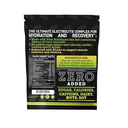 Image of Enhanced Electrolyte Powder Stick Packs (Lemon Lime | 20 Packets) w / 0 Sugar +BCAAs +B-Vitamins Electrolyte Supplement w Potassium Zinc & Magnesium for Hydration - Keto Electrolytes